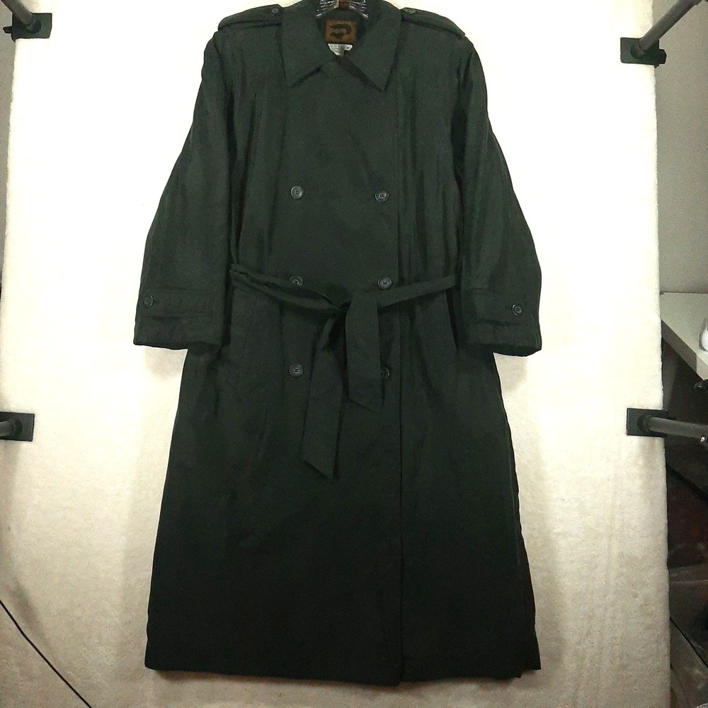 Vintage 80's 90's Silk‎ Double Breasted Trench Coat Black Belted Quilted Lining